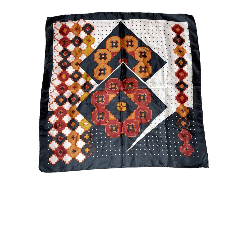 Vintage Sqaure‎ Scarf Handkerchief Hankie Geometric Polyester Satin 27"x26.5"